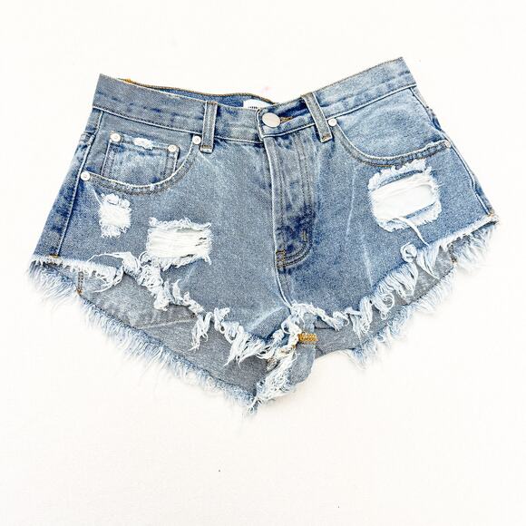 Superdown Raw Hem Denim Ripped Cutoff Short Short Jeans Button Fly Size 26 - Picture 1 of 6